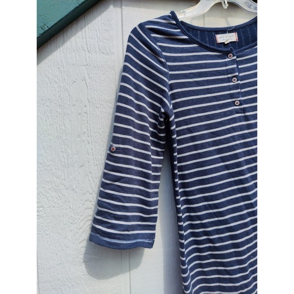 Max Studio Dress Weekend Henley Blue White Striped Roll-tab Sleeves Mini Medium - Picture 3 of 9